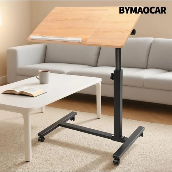 Sidde-stå bord - Rullende laptopbord - Højde 58–90 cm - 4 hjul - 360° roterbar bordplade - MDF & stål - Plade 60×34,5 cm