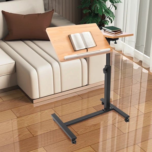 Sidde-stå bord - Rullende laptopbord - Højde 58–90 cm - 4 hjul - 360° roterbar bordplade - MDF & stål - Plade 60×34,5 cm