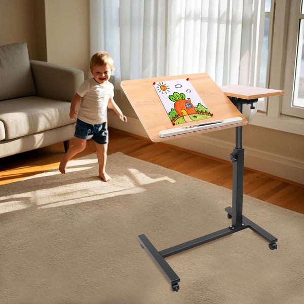 Sidde-stå bord - Rullende laptopbord - Højde 58–90 cm - 4 hjul - 360° roterbar bordplade - MDF & stål - Plade 60×34,5 cm