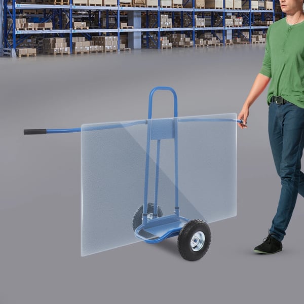 Pladevogn - Transportvogn - 220 kg Bæreevne - Platform 120×85 cm - Til gips- & glasplader - Blå