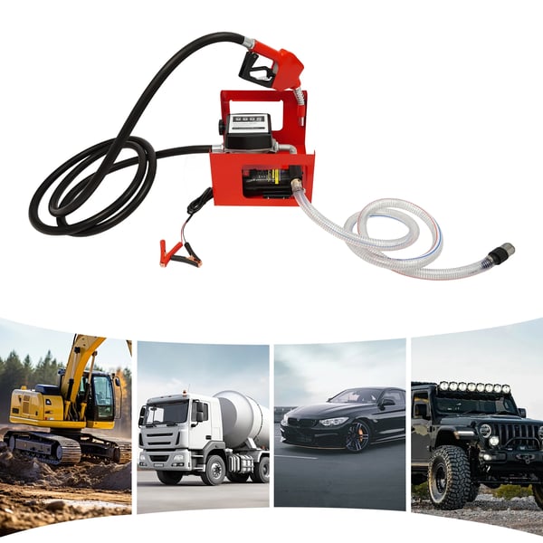 Dieselpumpe / Brændstofpumpe - 12V Nedsænkelig Pumpe - Flow 45 l/min - Til Diesel/Olie/Vand - Aluminiumhus - Bærbar - Rød