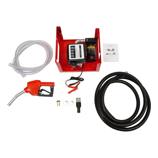 Dieselpumpe / Brændstofpumpe - 12V Nedsænkelig Pumpe - Flow 45 l/min - Til Diesel/Olie/Vand - Aluminiumhus - Bærbar - Rød