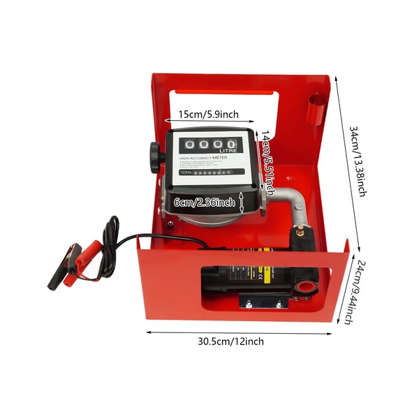 Dieselpumpe / Brændstofpumpe - 12V Nedsænkelig Pumpe - Flow 45 l/min - Til Diesel/Olie/Vand - Aluminiumhus - Bærbar - Rød