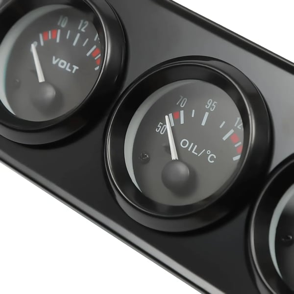 Trippelmåler til bil/lastbil - 3-i-1 instrument - Olietemperatur - Olietryk 0–7 kg - Voltmeter - DC 12V - 18,7×7,7×5,2 cm - Sort