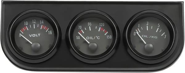 Trippelmåler til bil/lastbil - 3-i-1 instrument - Olietemperatur - Olietryk 0–7 kg - Voltmeter - DC 12V - 18,7×7,7×5,2 cm - Sort