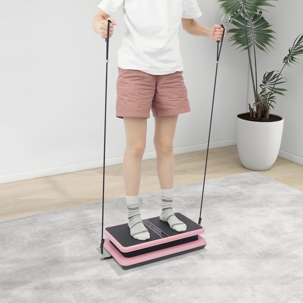 Vibrationsplade - Træningsmaskine - Fjernbetjening - 2 modstandsbånd - Max 150 kg - Konditionstræning - Talje & mave - Pink
