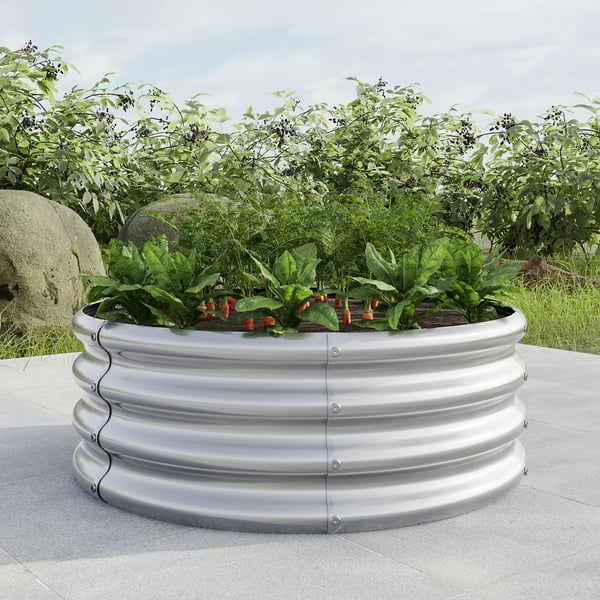 Højbed - Plantekasse i galvaniseret stål - Rund - Udendørs - Til grøntsager, frugt, blomster - Rustbestandig