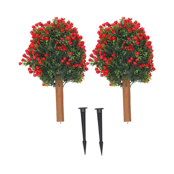 Tekopuksipuut - Topiary pallopuut 2 kpl - Maapiikeillä - Muovi - Ulkokäyttö, puutarhasisustus - Vihreä