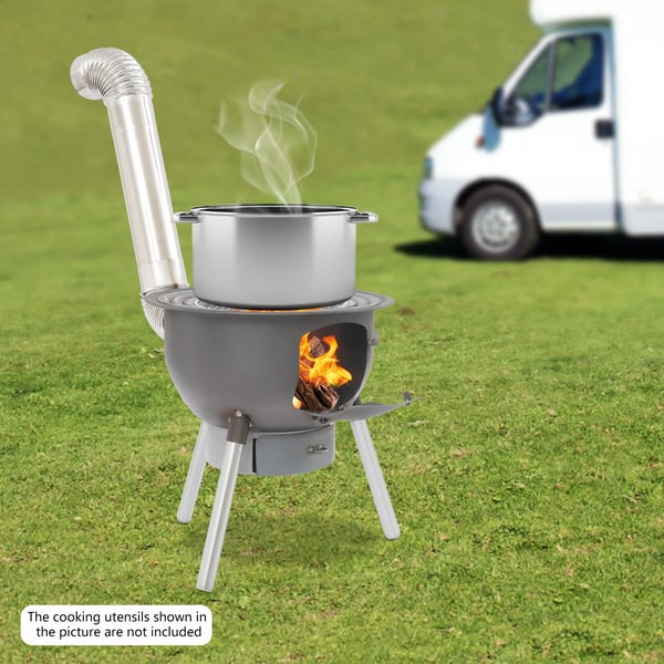 Multifunktionelt brænde- og kulkomfur - Fritstående komfur - Stål/rostfrit stål - Gryder 27–50 cm - Bæreevne >150 kg - 3–6 personer - Sort