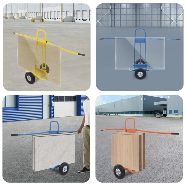 Gipspladevogn - Platformsvogn - 220 kg belastning - 120×85 cm - Jern - Med hjul - Blå