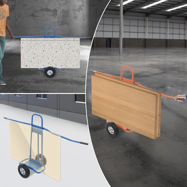Gipspladevogn - Platformsvogn - 220 kg belastning - 120×85 cm - Jern - Med hjul - Blå
