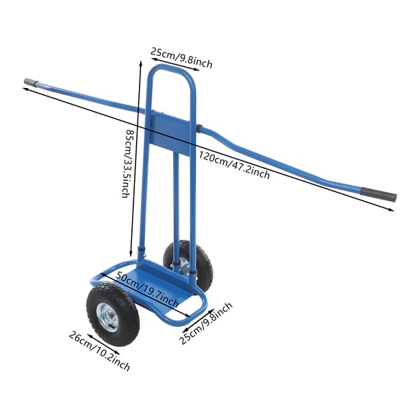 Gipspladevogn - Platformsvogn - 220 kg belastning - 120×85 cm - Jern - Med hjul - Blå