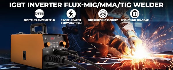 MIG-hitsauskone - MIG 140A Invertteri - Täytelanka 0,8 mm kaasuton - Automaattinen lankansyöttö - 230 V EU-pistoke - Kannettava 7,5 kg