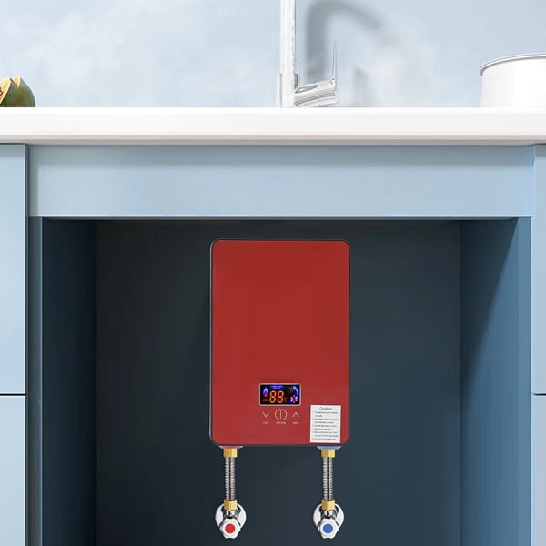Elektrisk gennemstrømsvandvarmer - Vægmonteret - 6500 W - LED-display - Håndbruser - IPX24 - AC 220 V - Rød
