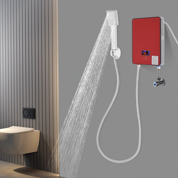 Elektrisk gennemstrømsvandvarmer - Vægmonteret - 6500 W - LED-display - Håndbruser - IPX24 - AC 220 V - Rød