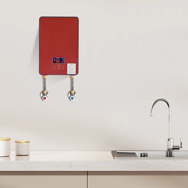 Elektrisk gennemstrømsvandvarmer - Vægmonteret - 6500 W - LED-display - Håndbruser - IPX24 - AC 220 V - Rød