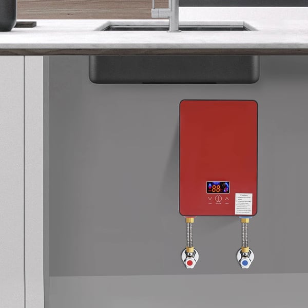 Elektrisk gennemstrømsvandvarmer - Vægmonteret - 6500 W - LED-display - Håndbruser - IPX24 - AC 220 V - Rød