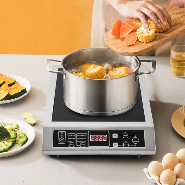 Bærbar induktionskogeplade/induktionsplade - Enkeltzone - 3500 W - 8 Temperaturtrin - 0–3 t Timer - Touchbetjening - EU-stik - Sort