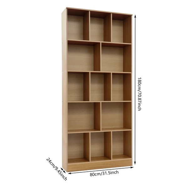 Bogreol - Fritstående - 5 Hylder - 80×24×180 cm - Opbevaring & Display - Samling Kræves - Brun