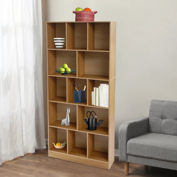 Bogreol - Fritstående - 5 Hylder - 80×24×180 cm - Opbevaring & Display - Samling Kræves - Brun