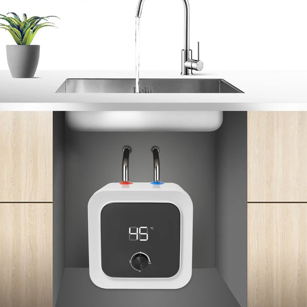 Varmtvandsbeholder - Mini-tank - 8 L, 1500 W, LCD, Toptilslutning, Sikkerhedsventil, Firkantet - Hvid