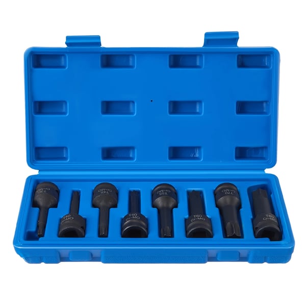 Torx iskuhylsyt - Hylsysarja - 1,27 cm neliökiinnitys - T20–T80 - Autokorjaukseen - Säilytyslaatikolla - Musta