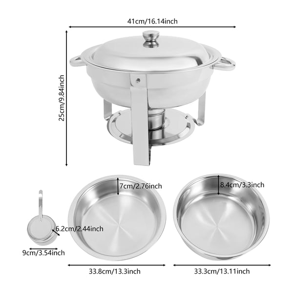 Chafing Dish Buffetsæt - Buffetvarmer - 4 dele - 4,5 L pr. fad - Til fest & bryllup - Sølv