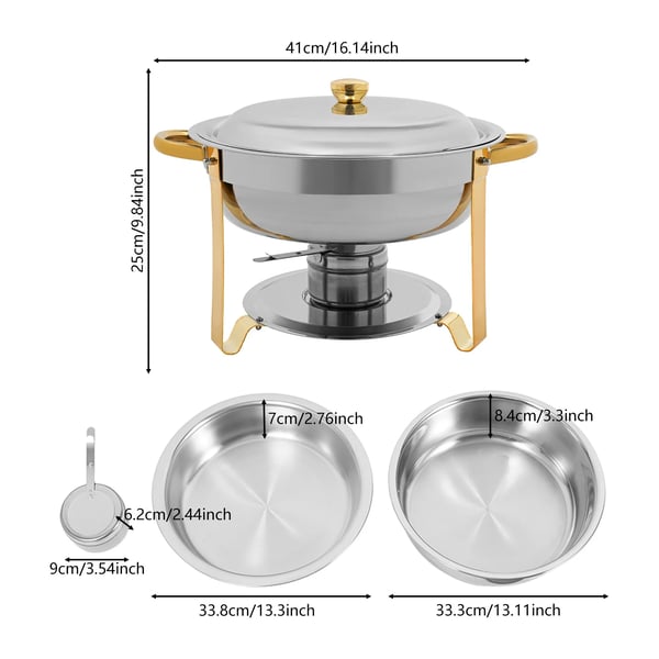 Chafing Dish Buffetsæt - Varmeholder - 4 dele - 4,5 L pr. beholder - Til fester & bryllupper - Guld