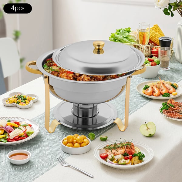 Chafing Dish Buffetsæt - Varmeholder - 4 dele - 4,5 L pr. beholder - Til fester & bryllupper - Guld
