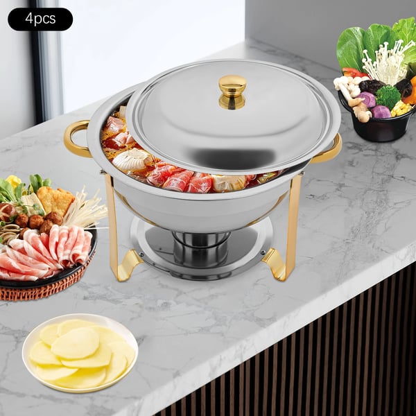 Chafing Dish Buffetsæt - Varmeholder - 4 dele - 4,5 L pr. beholder - Til fester & bryllupper - Guld