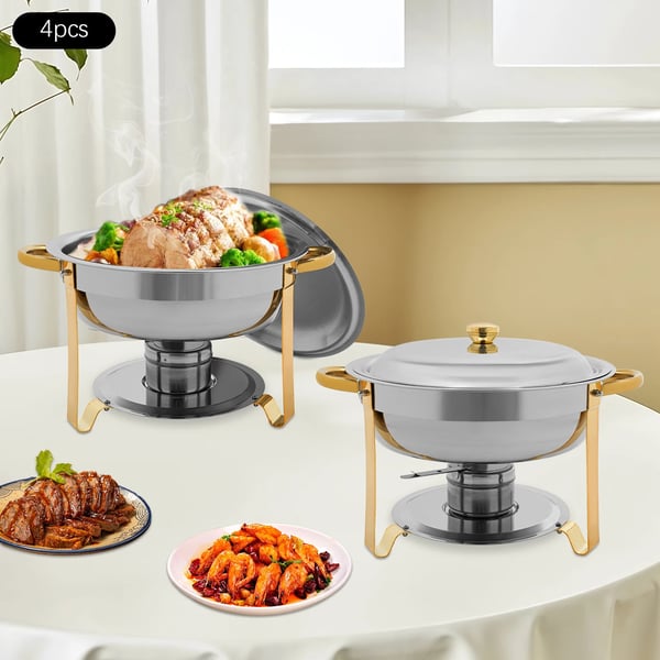 Chafing Dish Buffetsæt - Varmeholder - 4 dele - 4,5 L pr. beholder - Til fester & bryllupper - Guld
