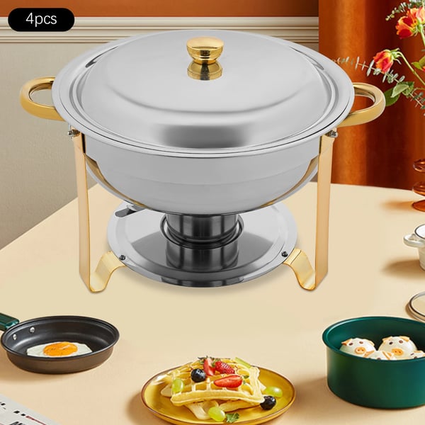 Chafing Dish Buffetsæt - Varmeholder - 4 dele - 4,5 L pr. beholder - Til fester & bryllupper - Guld