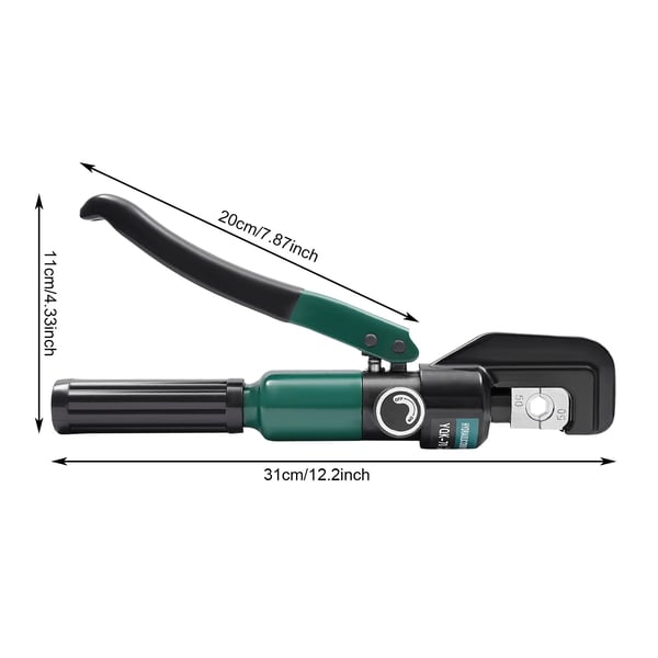 Manuaalinen hydraulinen puristuspihdit - Mini - Puristusvoima 60 kN - 8 Matriisia 4–70 mm² - Kuusikulmapuristus - Taivutettu Kahva 20 cm - Vihreä