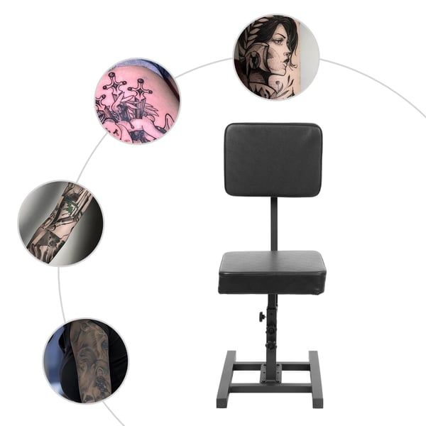 Multifunktionel tatovørstol - Justerbar salonstol - Højde- og vinkeljusterbar - Metalramme - PU-læder - Ergonomisk - Til tatovører - Sort
