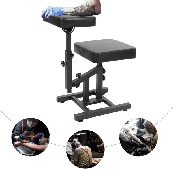 Multifunktionel tatovørstol - Justerbar salonstol - Højde- og vinkeljusterbar - Metalramme - PU-læder - Ergonomisk - Til tatovører - Sort