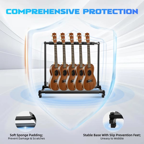 Guitarstativ - Multi-guitarstativ/Rack - 5 Guitarer - Akustisk/El/Bas - Træ - Sort