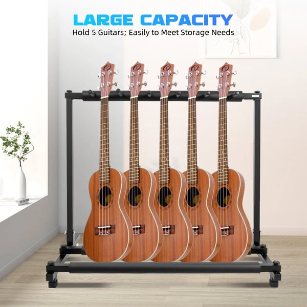 Guitarstativ - Multi-guitarstativ/Rack - 5 Guitarer - Akustisk/El/Bas - Træ - Sort