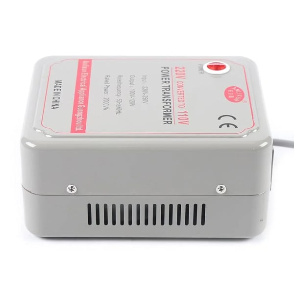 Spændingsomformer - Step-down transformator - 220–250V til 110–120V - 2000W/2000VA - 50/60Hz - Aluminiumhus - 15,9×9,4×19,9 cm - Grå