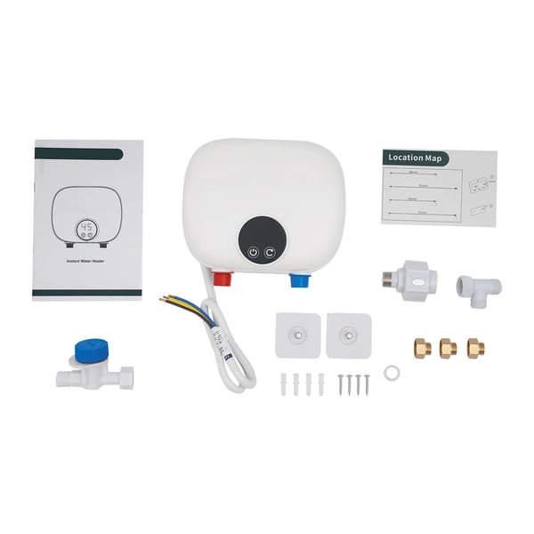 Elektrisk vandvarmer - Gennemstrømsvandvarmer - Vægmonteret - 5500 W - LED-display - 30–55 °C - Bruser - Hvid