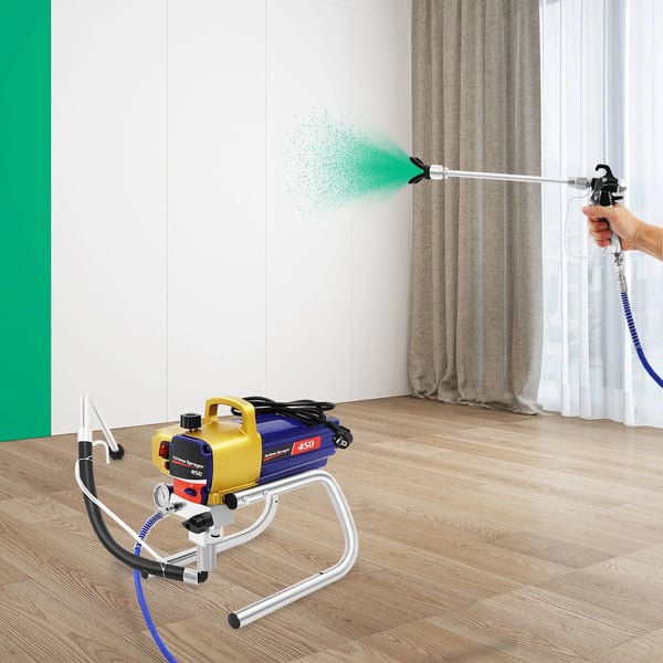 Airless maaliruisku - Sähkökäyttöinen maalisumutin - 1500 W - 3300 PSI - 2,2 L/min - 8 m letku - CE-hyväksytty - Sisä/ulkoseinille - Sininen