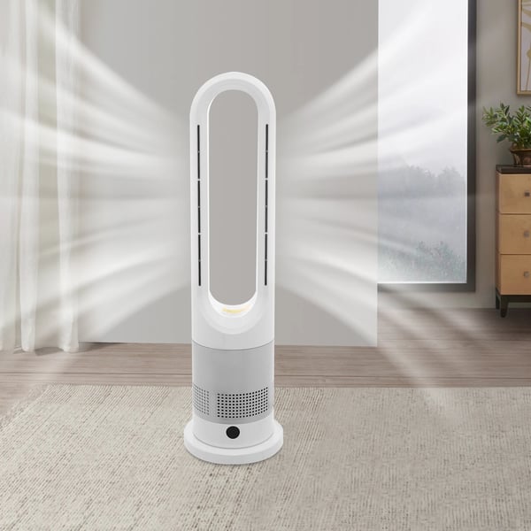 Bladfri ventilator - Gulvventilator - Varme og køling - 1200 W - Timer over 8 t - 220 V - CE-certificeret - Hvid