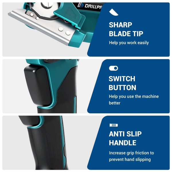 Elektrisk saks - 80 W - 6 mm skærekapacitet - Børstet motor - 2 batterier - Lave vibrationer - Letvægt - EU-stik - Gul/Sort