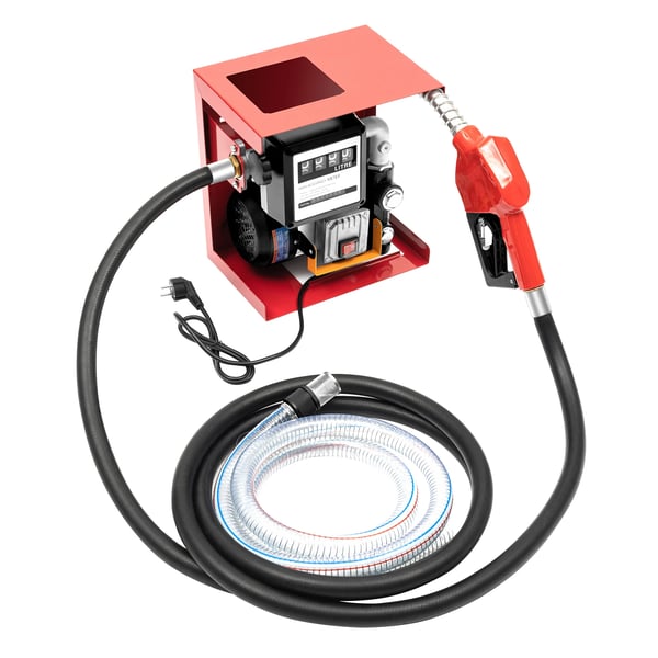 Bränsleöverföringspump - Elektrisk 220V kolvpump - Högflöde - För diesel/bensin/olja - Med påfyllningspistol - Kopparlegering - Röd