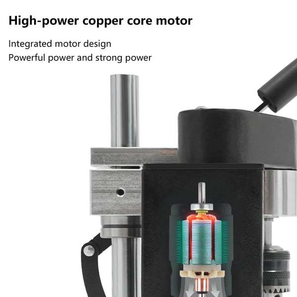 Mini bænkboremaskine - søjleboremaskine - 7 trin - 0–8000 o/min - Kobberviklet motor - EU-stik - 110–220 V AC - Præcisionsskruestik - Sort