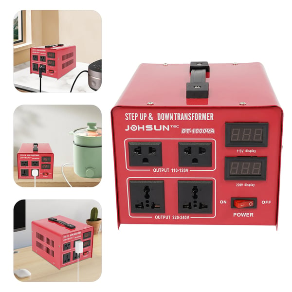 Spændingskonverter 1000 W - Step Up/Down Transformer - Rød