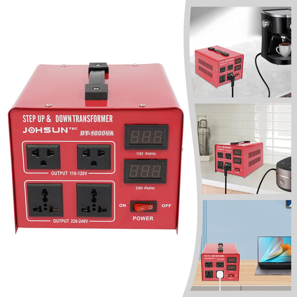 Spændingskonverter 1000 W - Step Up/Down Transformer - Rød