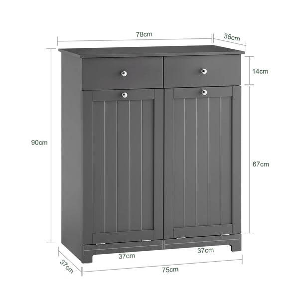 BZR33-II Badeværelsesskab - Vasketøjskurv & 2 skuffer - MDF - 78×90×38 cm - Samles selv - Moderne design - Mørkegrå