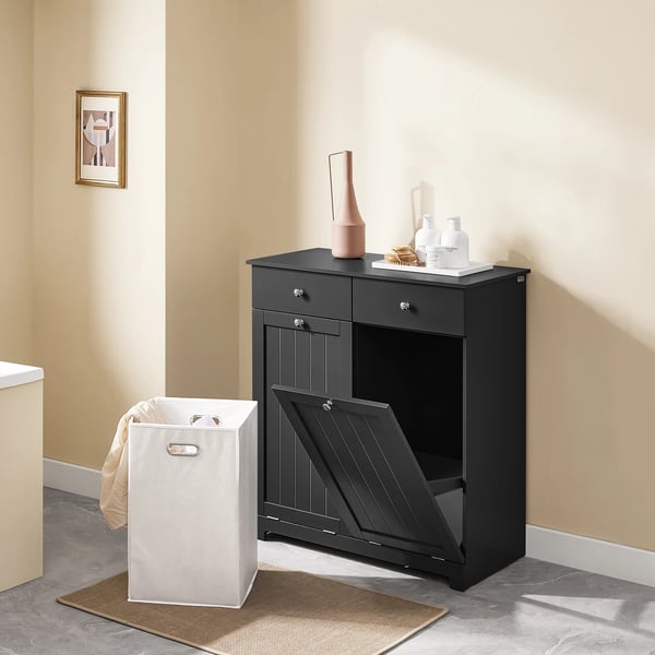 Badeværelsesskab / Vasketøjsskab - BZR33-II - Med vasketøjskurv - 2 skuffer - MDF - 78×90×38 cm - Selvmontering - Sort