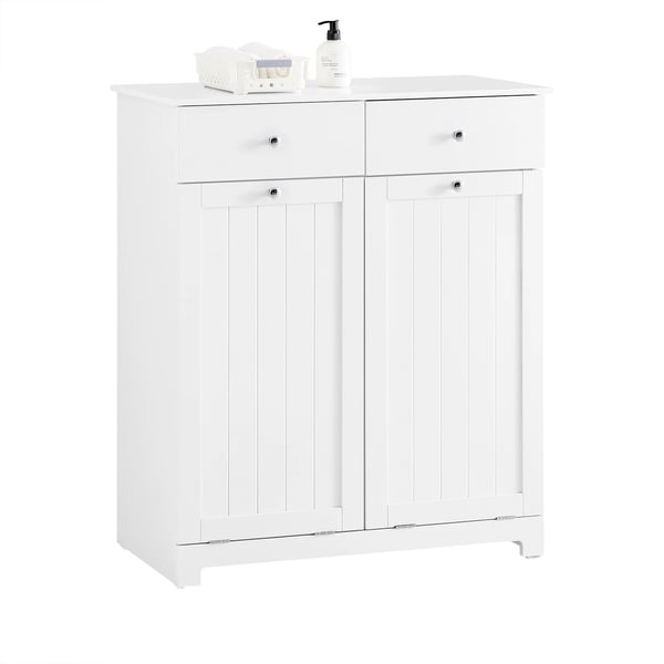 Badrumsskåp med tvättkorg - BZR33-II - Med 2 Lådor - MDF - Mått 78×90×38 cm - Självmontering - Vit