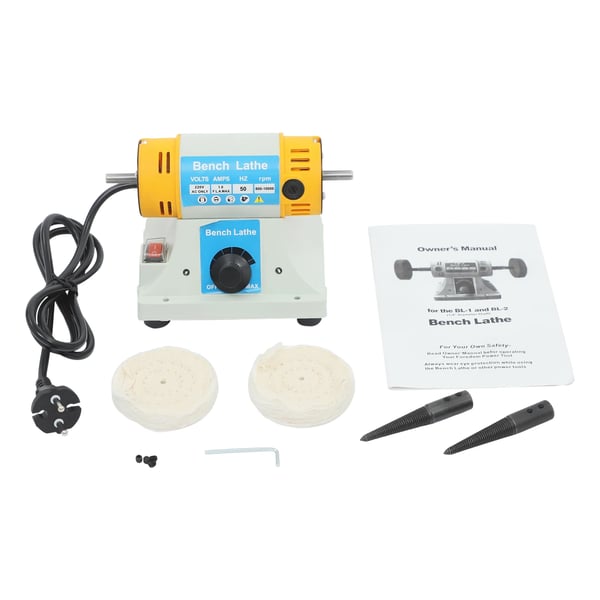 Smykkepoleringsmaskine - Bænksliber & Polermaskine - 320 W - 800–10000 o/min - 2 stofhjul - 220 V - EU-stik - Støvbeskyttet afbryder - Orange